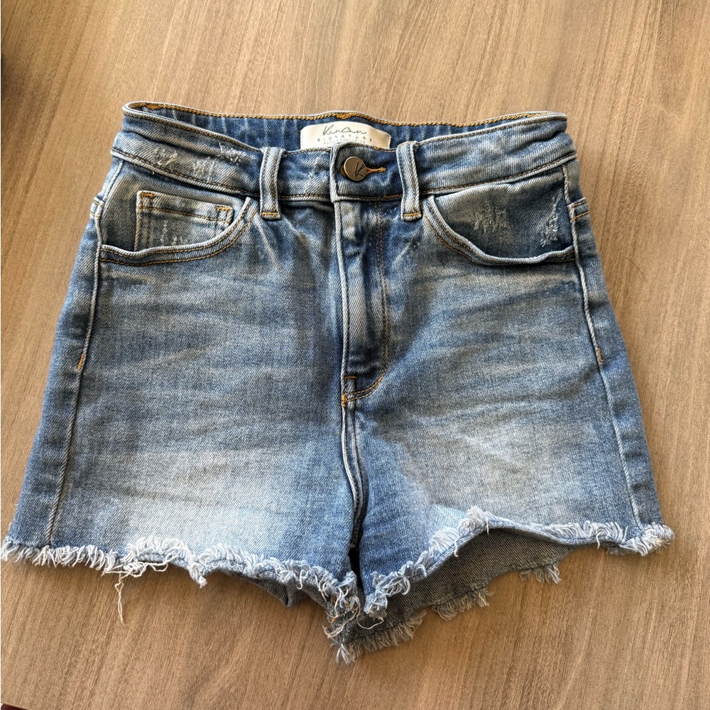 KanCan Light Blue Frayed Hem Jean Shorts